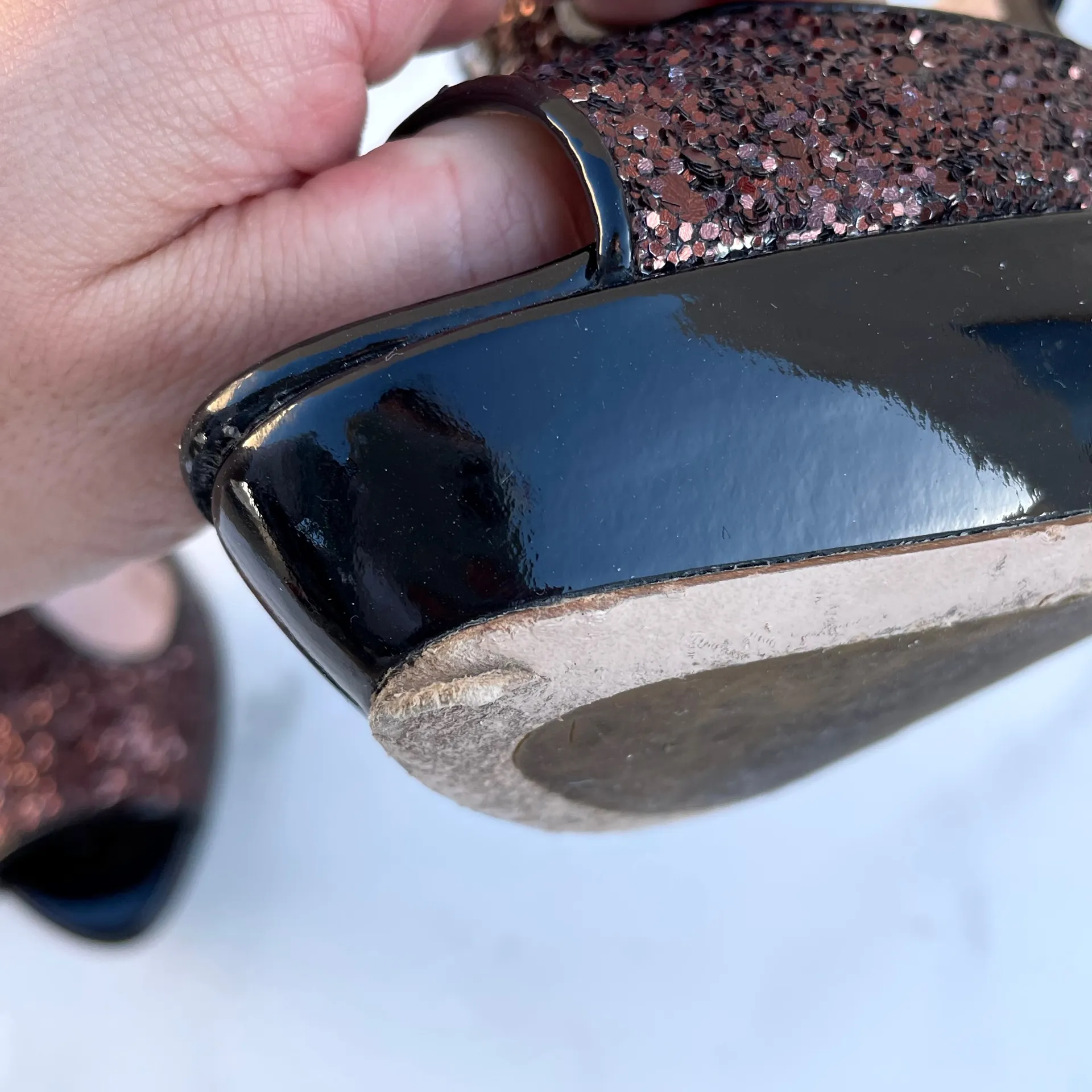 Miu Miu burgundy glitter vernice slingback T-strap sandal size IT 37 US 6.5 7 - Image 11