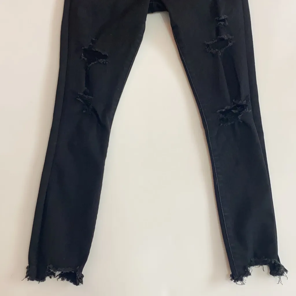 Abercrombie & Fitch Mid Rise Super Skinny Ankle Ripped Jeans Black 0/25 Short - Image 6