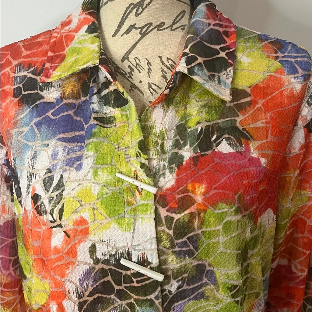 Ali Miles textured burnout multi color button front shirt top L Size L - Image 2