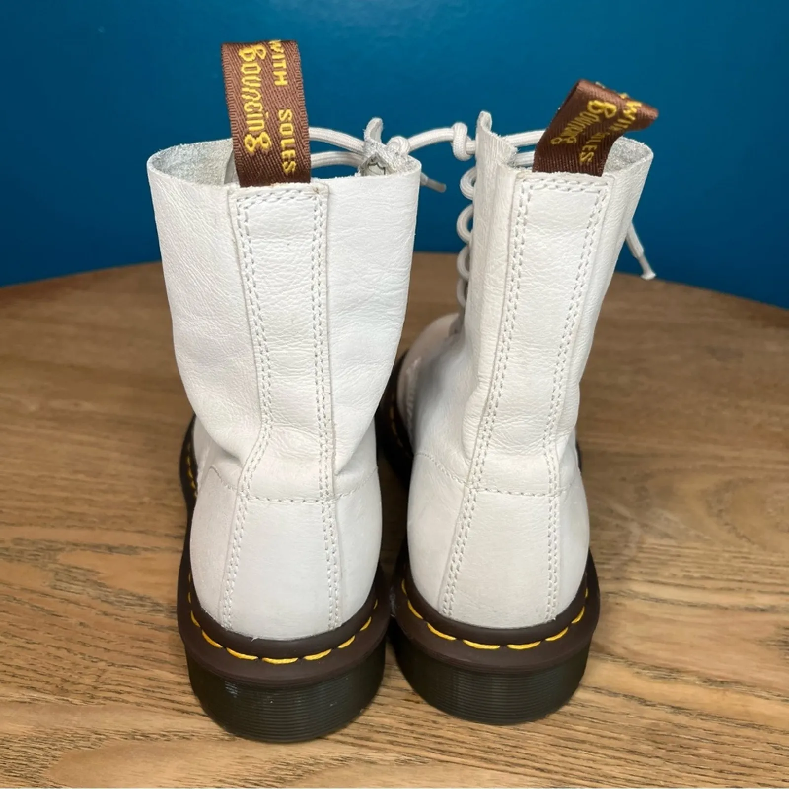 Dr. Martens Women's Pascal Combat Boot Soft Leather 8 Eye Chalk White Size 6 - Image 3