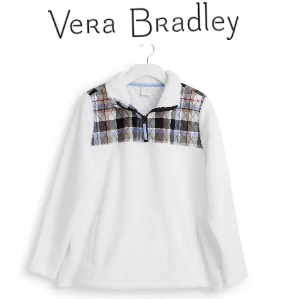 Vera Bradley Teddy Fleece Half-Zip Pullover quilted tartan detail mockneck L - Image 2