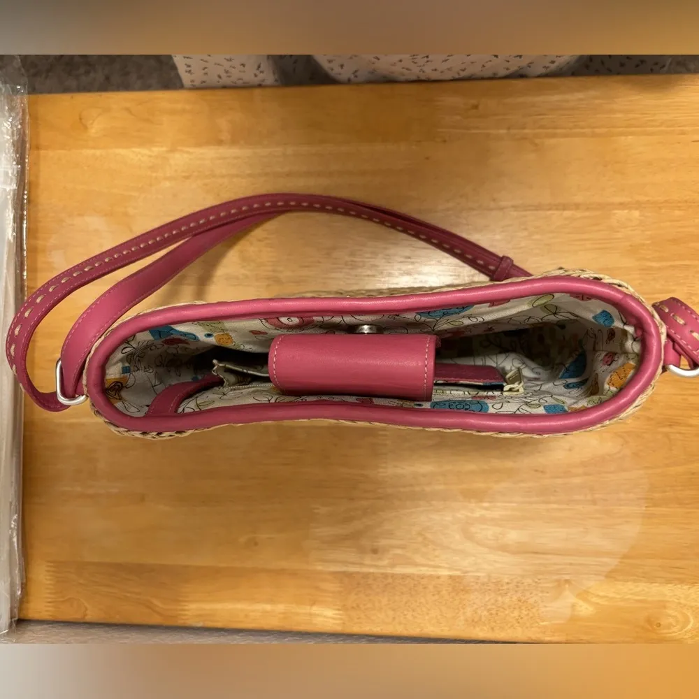 Brighton RETIRED Carmella Pink Woven Straw Shoulder Hand Bag Charms & Heart - Image 6