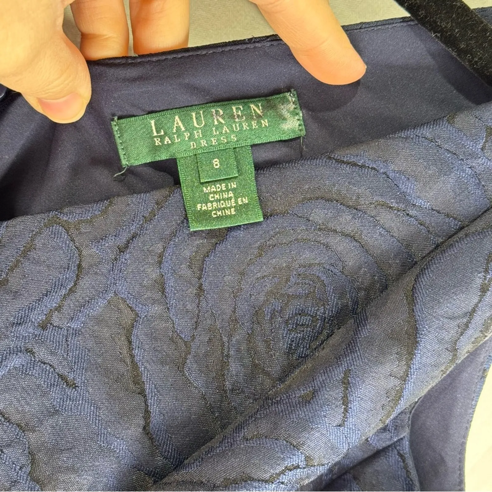 Ralph Lauren Fit & Flare Navy Blue Rose Jacquard Sleeveless Dress Size 8 Modest - Image 6