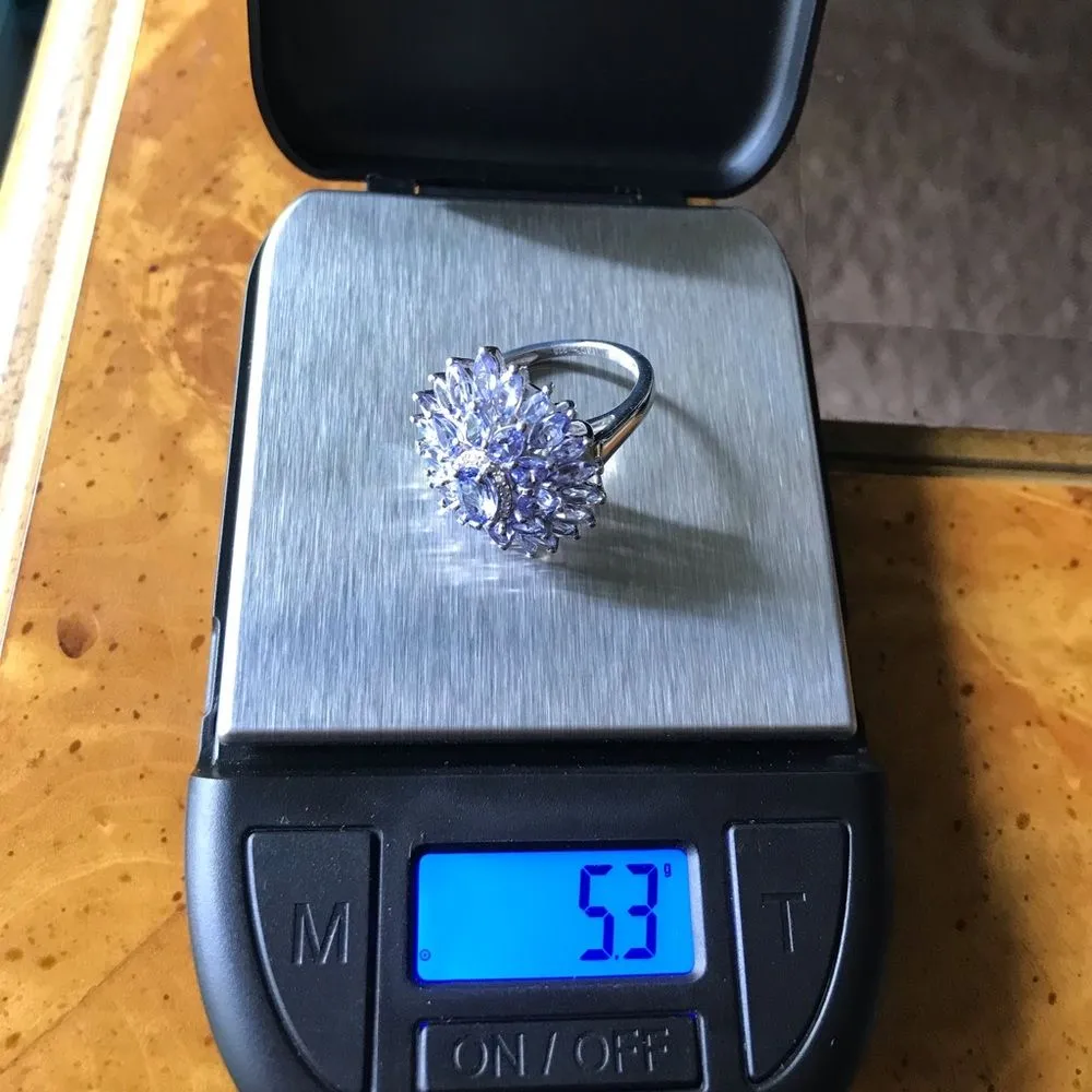 Natural Tanzanite Sterling Silver Cocktail Ring Size 6 Purple - Image 8