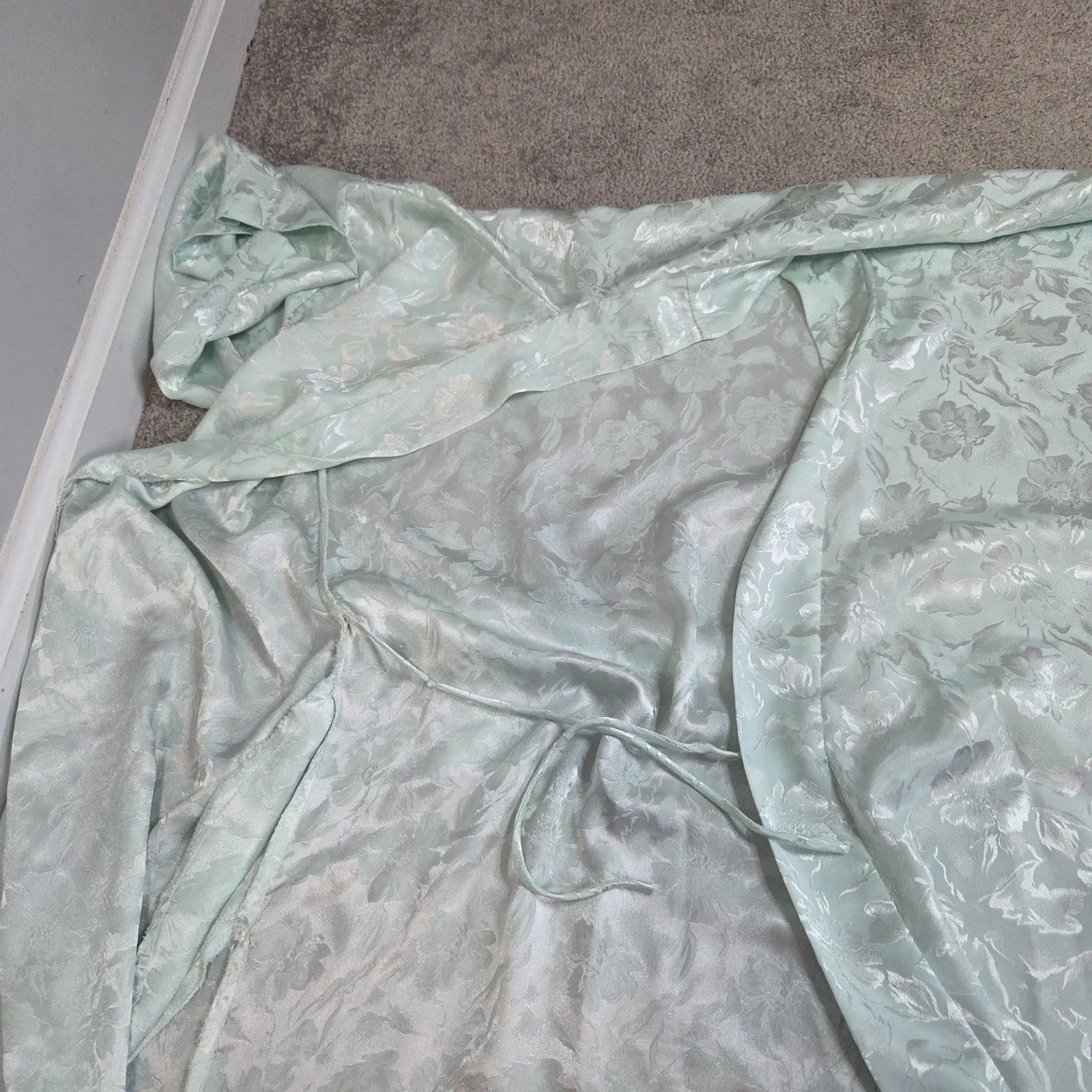 Vintage Apostrophe Intimates Robe Floral Light Blue Paper Tag Bath Robe Seafoam - Image 5