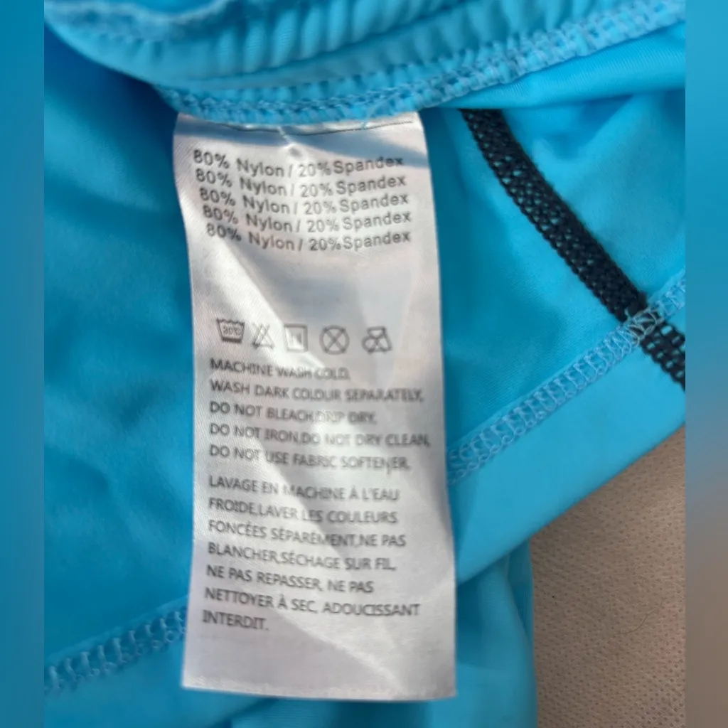 KP Sun L Rashguard Mini Dress Tunic Top Side Scrunch Thumb Hole Top in Turquoise Blue Size L - Image 8