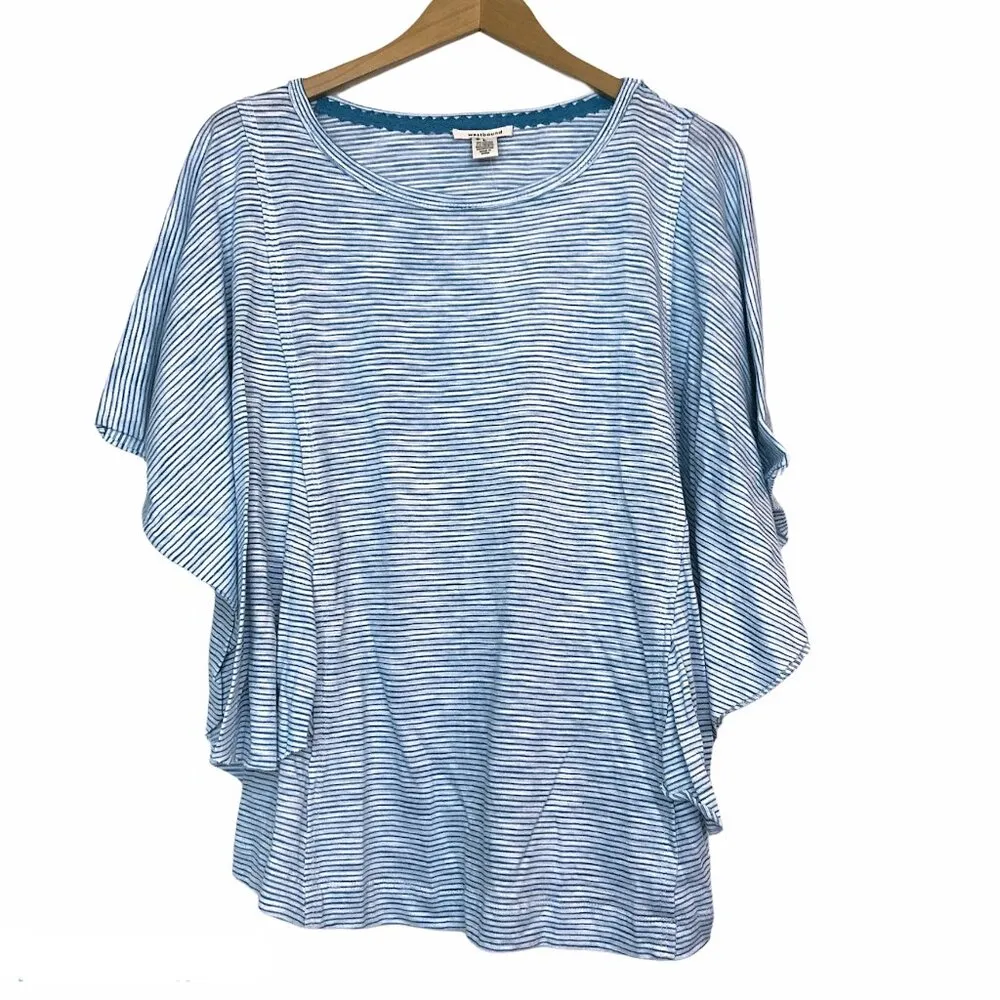 NEW NWT WESTBOUND Short Flutter Sleeve Tee Blue White Stripe Cotton Viscose Boho - Image 3