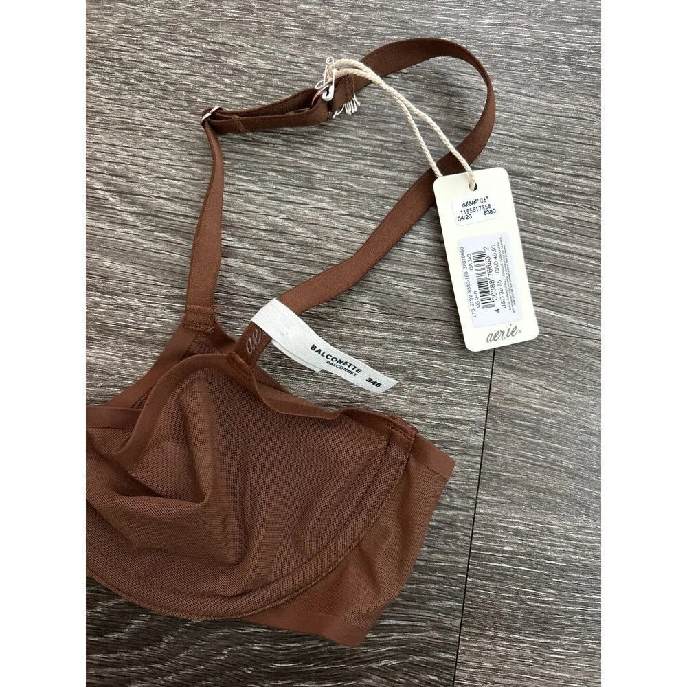 NWT Aerie Smoothez Balconette Mesh Wired Bra In Chocolate Brown Size 34B - Image 4