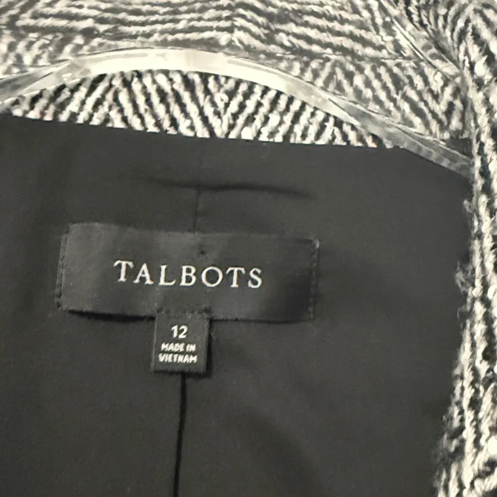 Talbots Wool Blend Herringbone Relaxed Blazer in Black White Size 12 - Image 4