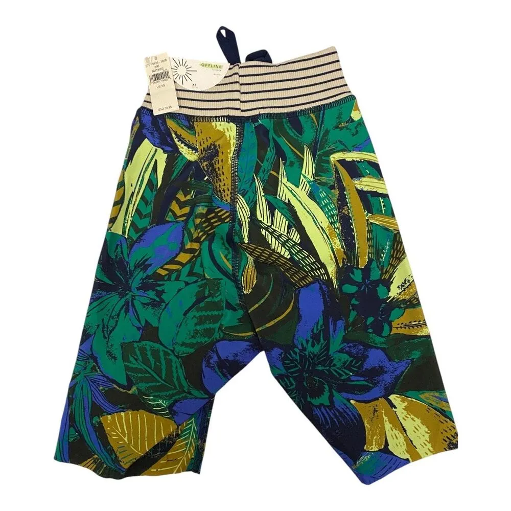 Offline by Aerie Women's Size XS Drawcord Bike Shorts Multicolor Leaf Print NWT - Image 2