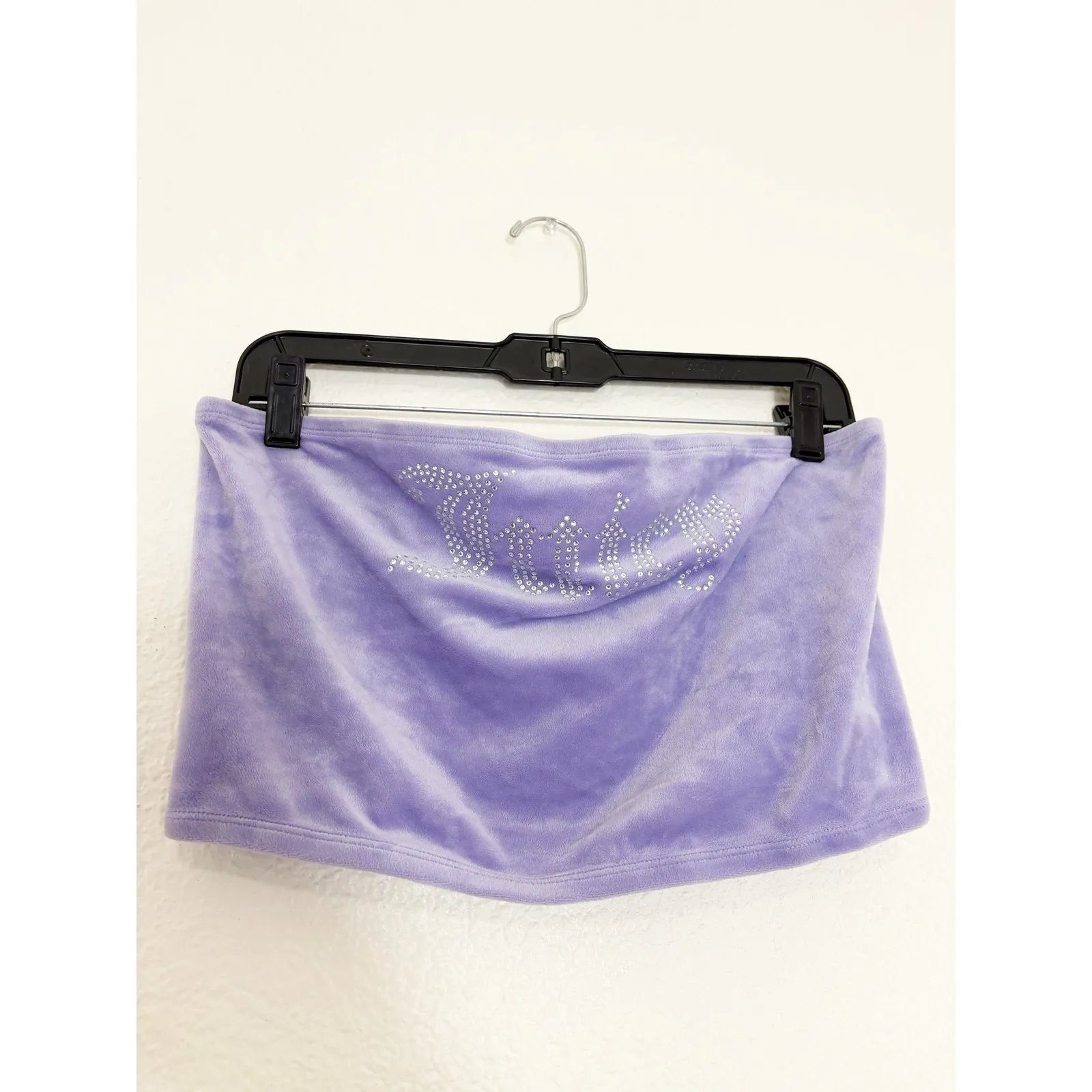 Vintage Y2K Juicy Couture X Forever 21 Purple Velvet Rhinestone Crop Top Large - Image 9