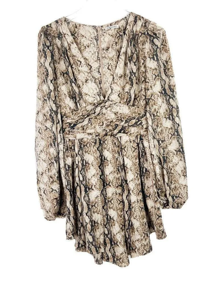 Ronny Kobo Orzora Snake Print Mini Dress Long Sleeves Size XS EUC Tan - Image 2