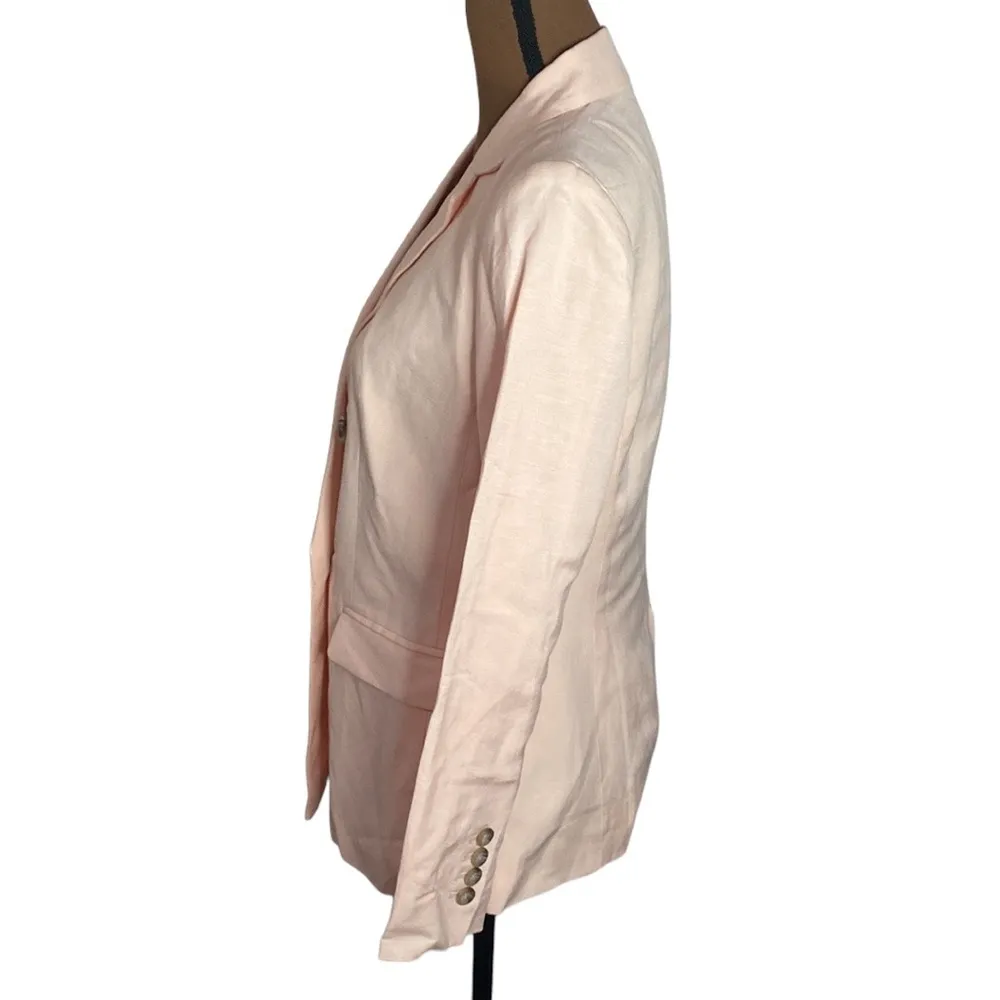 Ann Taylor long double breasted lightweight linen blend blazer in light peach 8p - Image 4