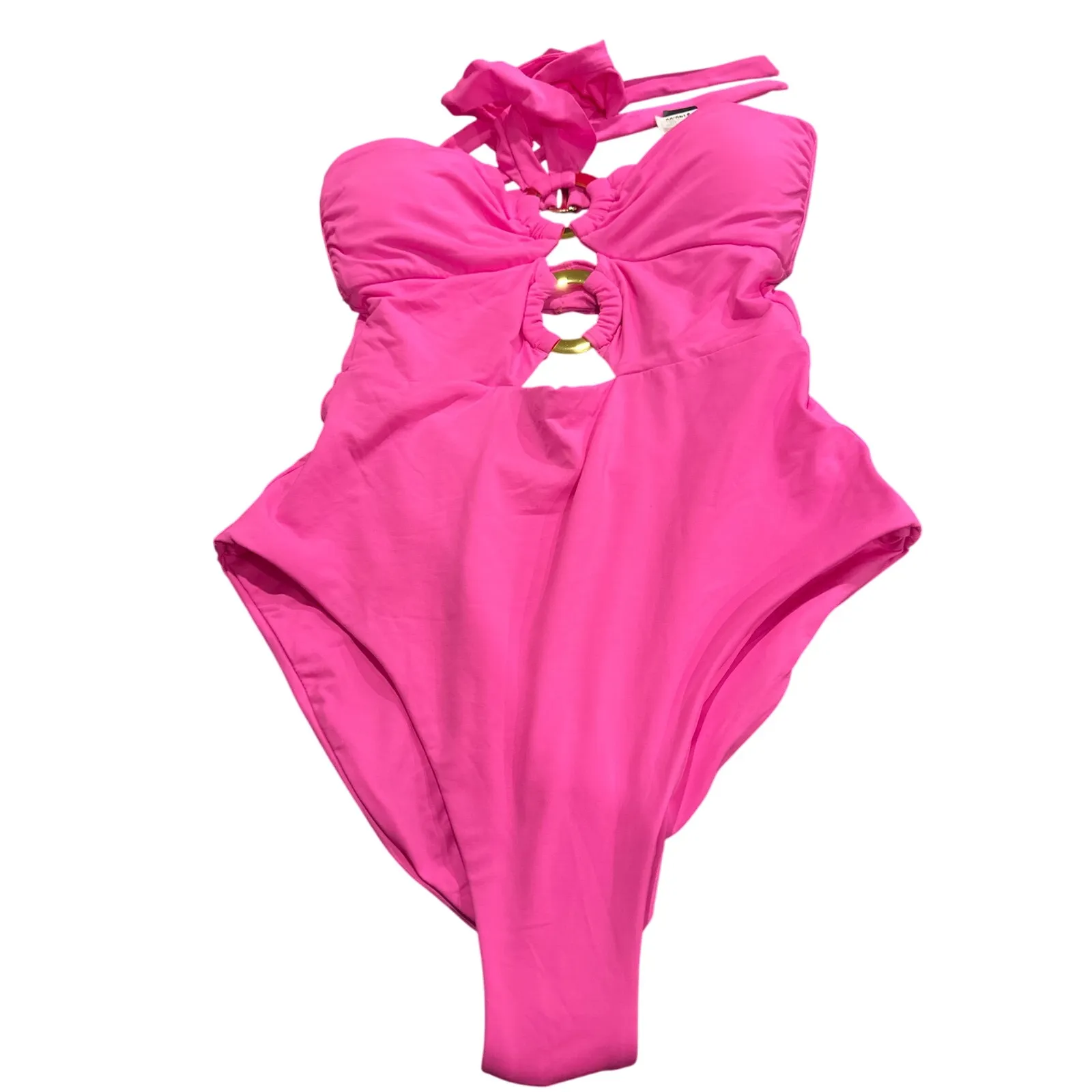 Soluna Swim Standard Buckle Up One Piece Bandeau Swimsuit Size XL Pink - Image 5