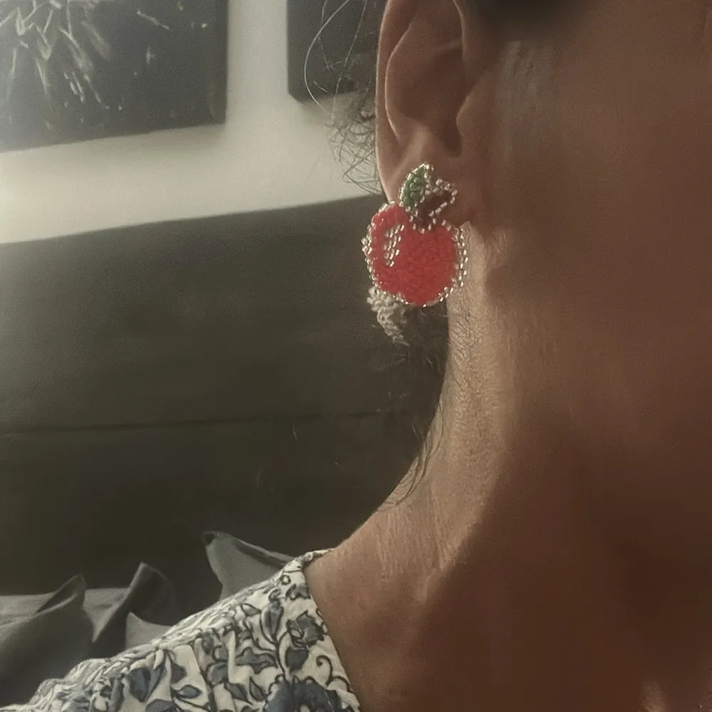 Apple Beaded Stud Seed Beaded embera Earrings Red - Image 4