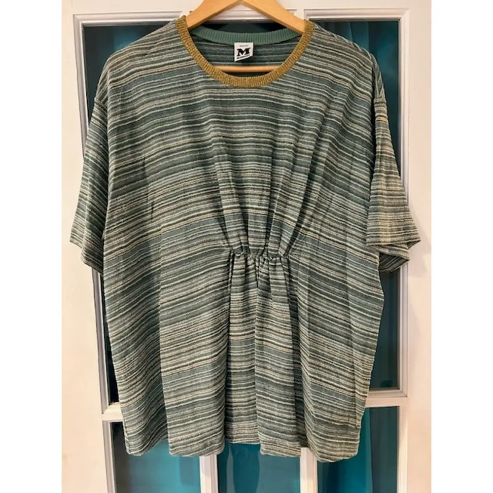 M MISSONI Green Gold Knit T Shirt Kaftan Striped Designer Womens Sz Small NWT - Image 2