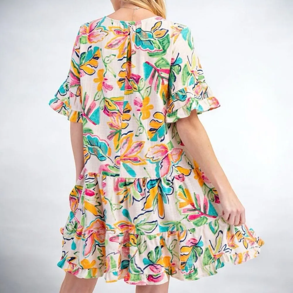 Size S (Oversized) Easel Los Angeles Floral Ruffled Tiered Mini Dress - Image 2