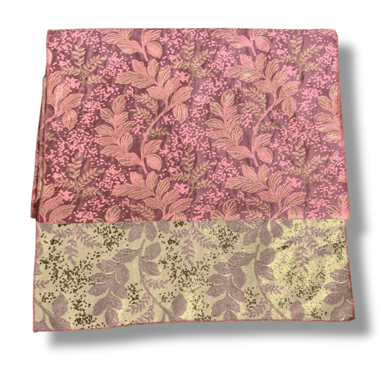 The Little Tichel Lady Reversible Pink Green Metallic Floral Brocade Shawl Scarf - Image 3