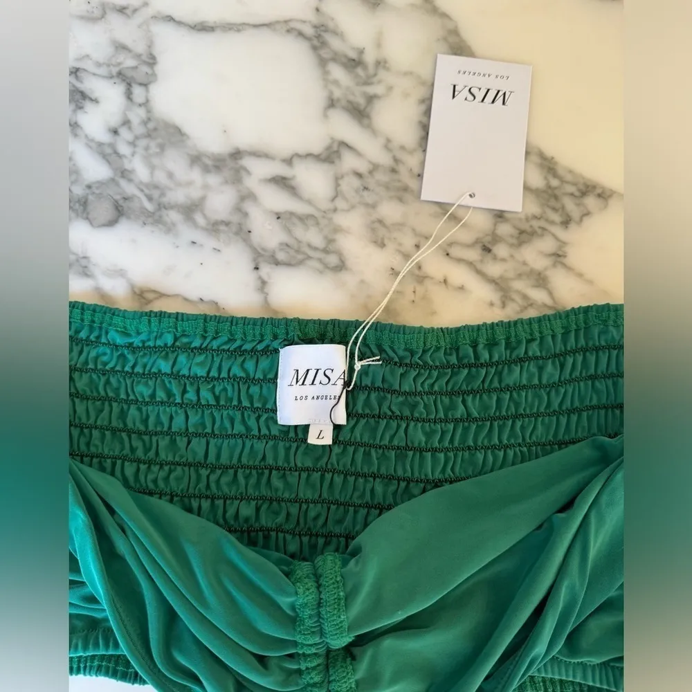 NWT Misa Los Angeles Thera Bandeau Ruched Crop Top Kelly Green, Sz Large - Image 6