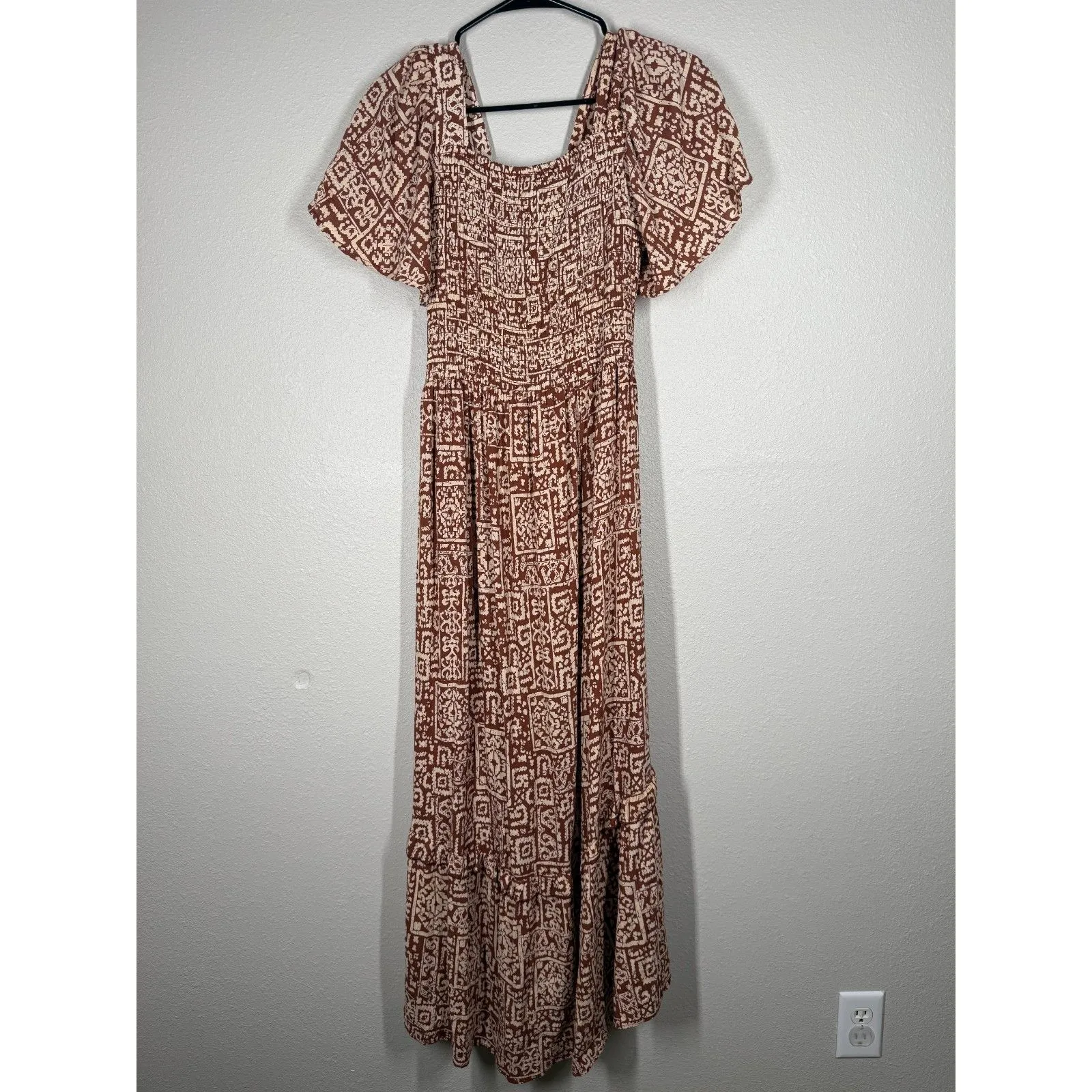Angie Brown Tiered Babydoll Maxi Dress Womens Sz S Beachy Vacation Feminine Boho - Image 5