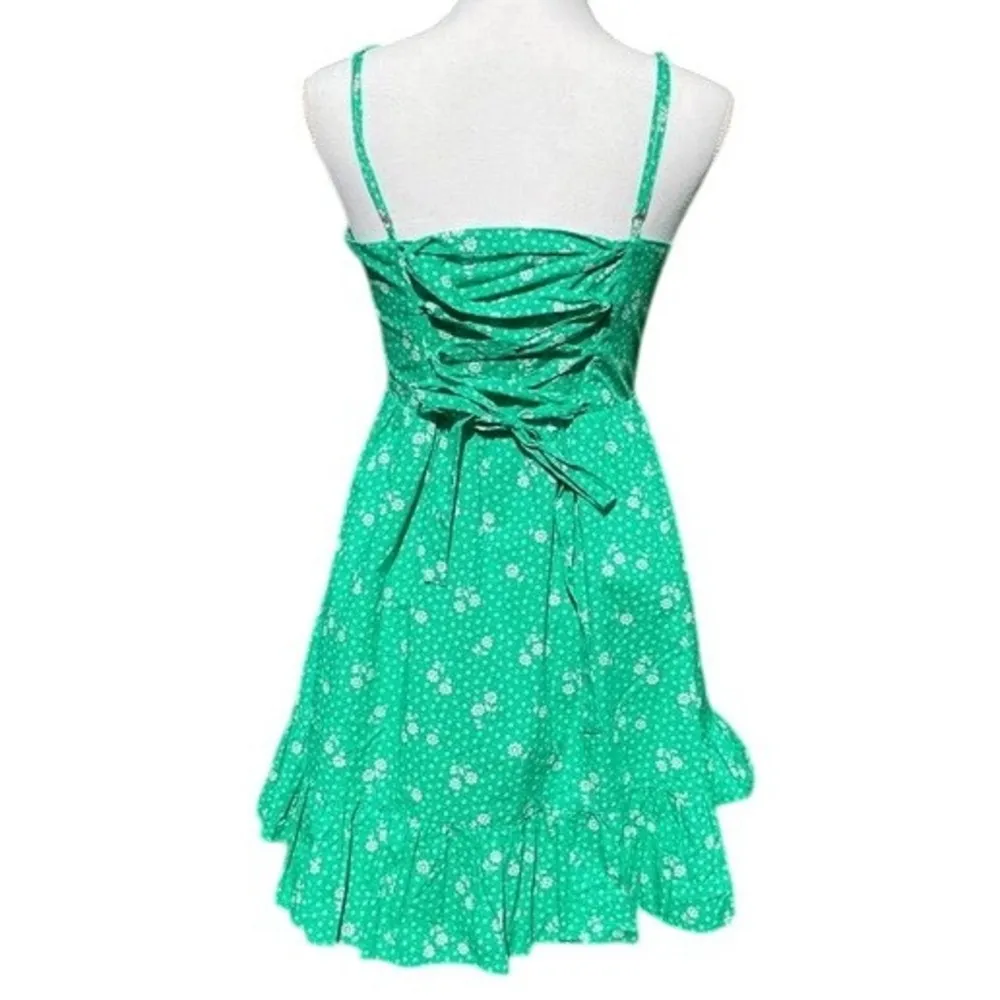 Altard State 100% Cotton Floral Green Dress Size Medium With Corset tie back - Image 2