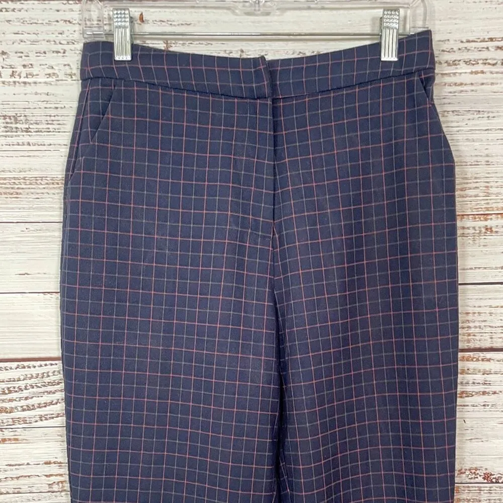 FRNCH Navy Plaid Straight Leg Crop Pants, EUC, Medium, - Image 2