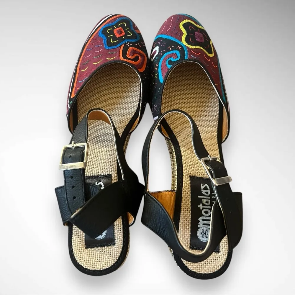 MOTALAS Handmade Closed Toe Wedge Espadrille Adjustable Strap Sandals Size 9 Black - Image 2