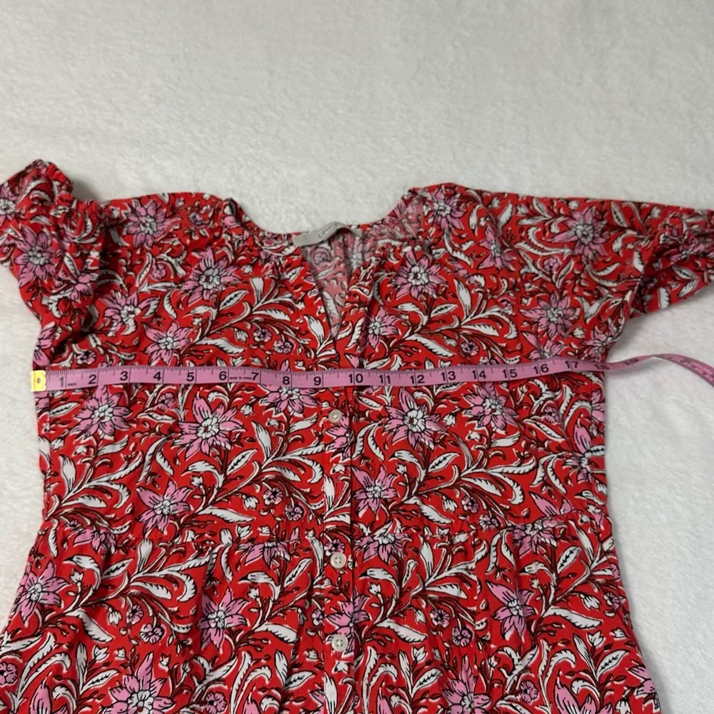 LOFT Red and White Boho Preppy Floral Tiered Ruffled Midi Dress with V-Neck - Image 10