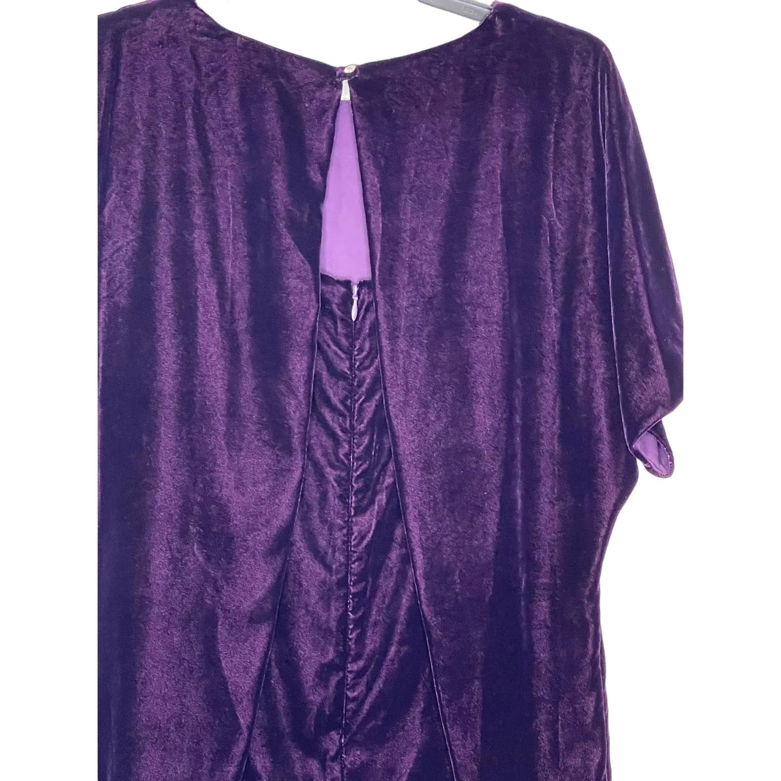 Lauren Ralph Lauren Women Shift  Dress Velvet Short Sleeve Keyhole Purple Size 4 - Image 11