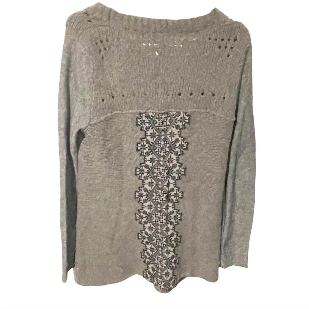 Free People Small Wool Blend Cardigan Sweater Women's Lace Accent Gray Boho‎ - Image 5