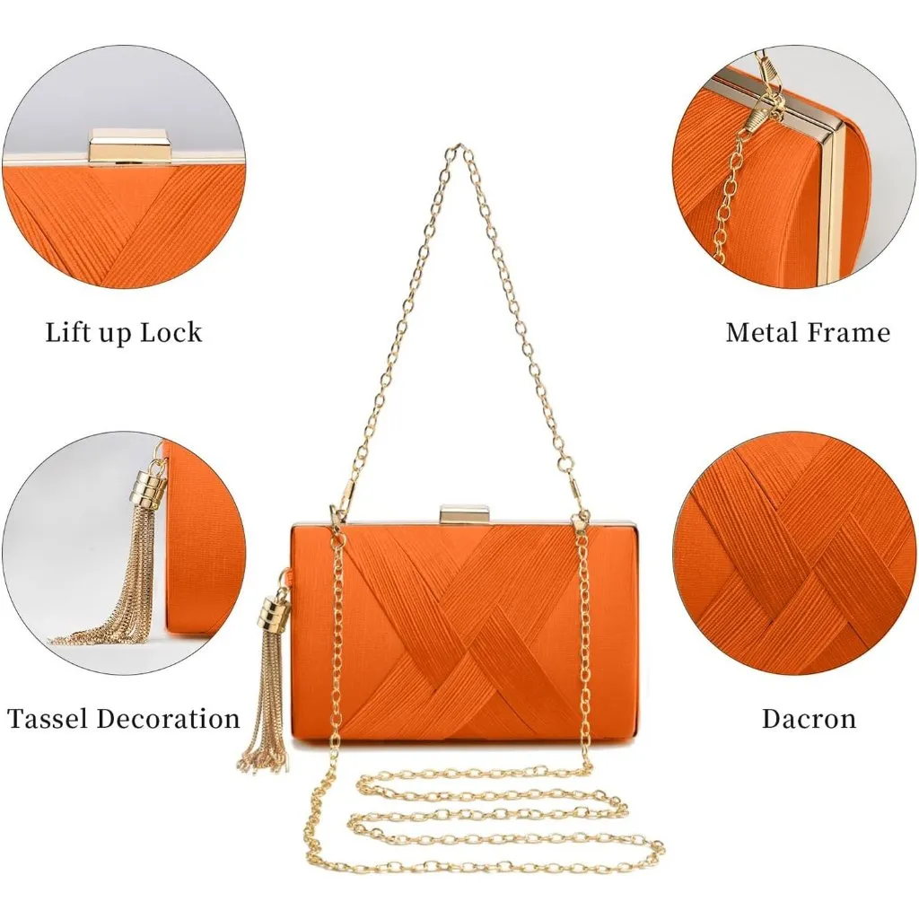 ⚡ Women's Orange Elegant Tassel Chain Strap Evening Shoulder Clutch Bag - Image 3