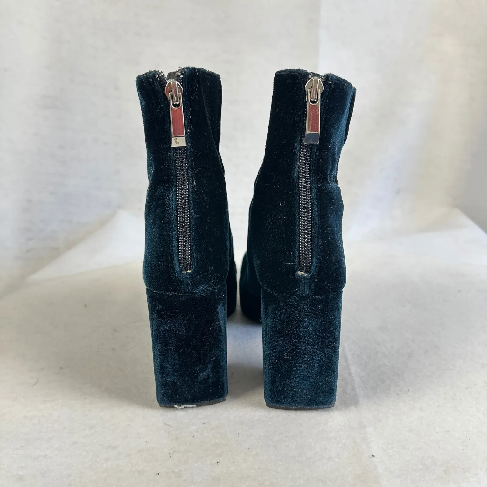 ZARA TRF Teal Velvet Platform Block Heel Ankle Boots Womens‎ 36 Goth Festival Blue Size 5 - Image 4