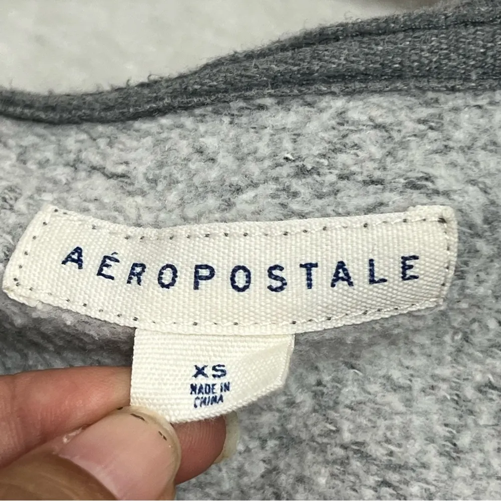 Aeropostale Hoodie Womens xs Fleece Gray Full Zipper Pockets spellout - Image 8