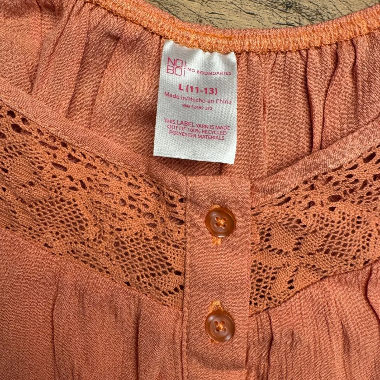 No Boundaries‎ Coral Tiered Crochet Lace Boho Tunic Top Women L - Image 3