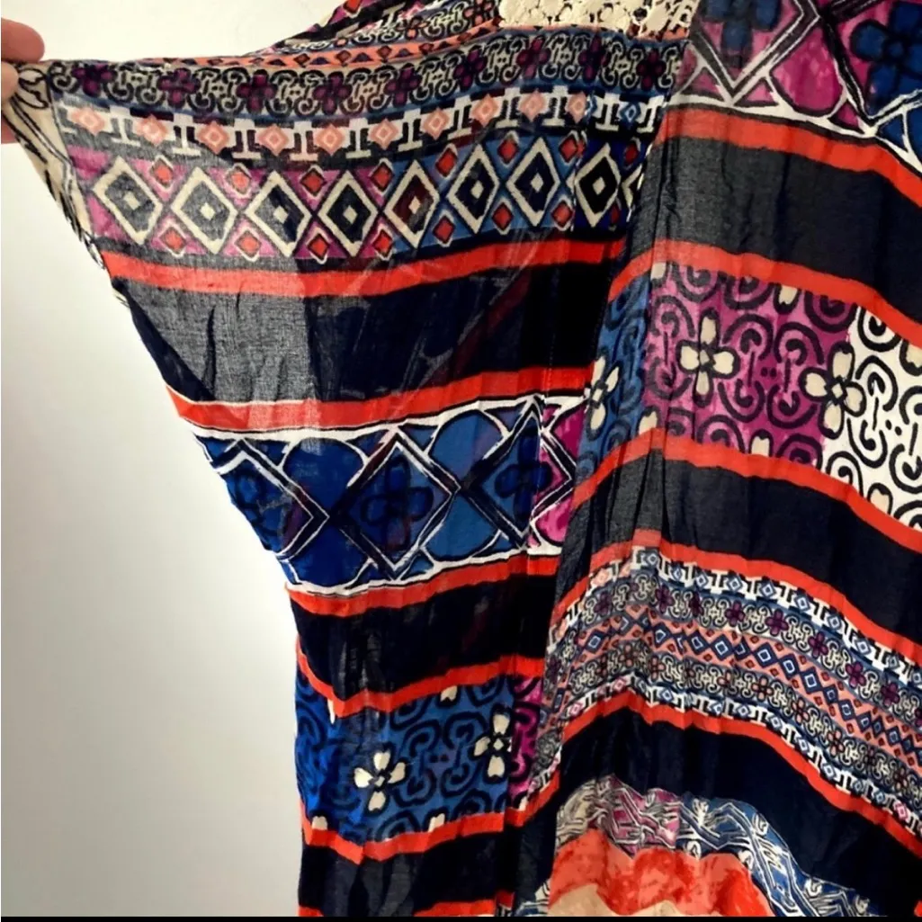 Colorful Festival Kimono Style Cardigan Top Red Size L - Image 3