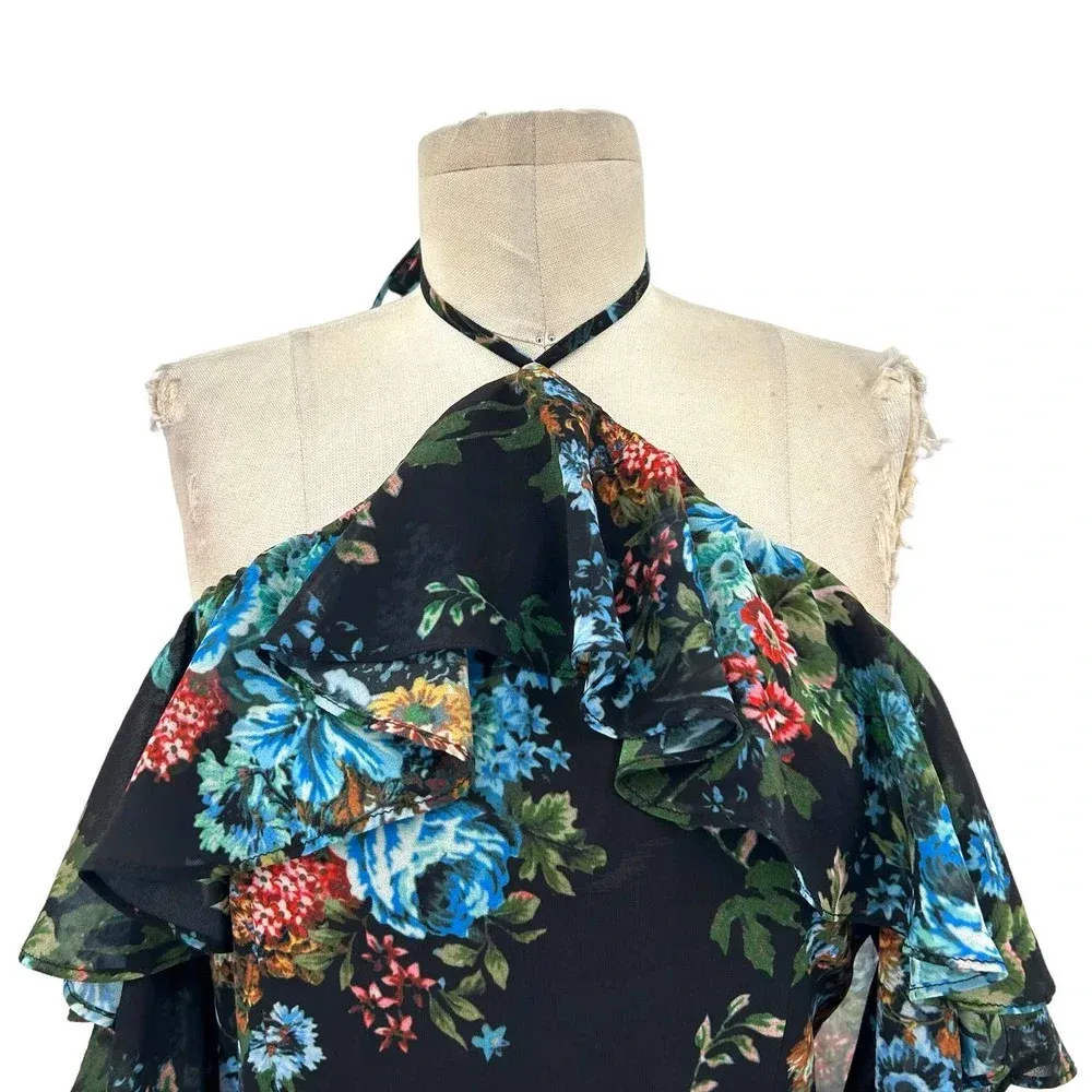 LPA‎ Dress 5 in Antique Floral Print Off the Shoulder Halter Size Small - Image 4