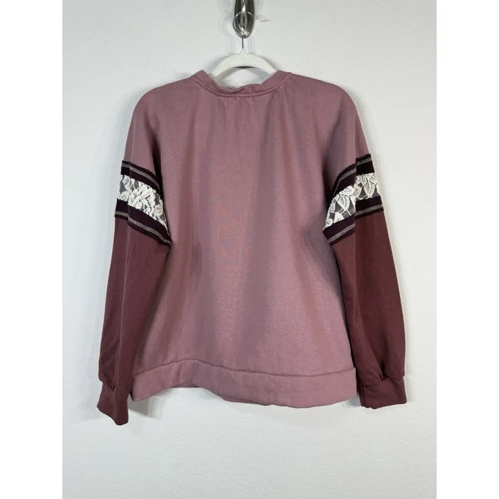 MASON & BELLE Womens Mauve Lace Detail Crewneck Pullover Sweater Top Size XL NWT - Image 5
