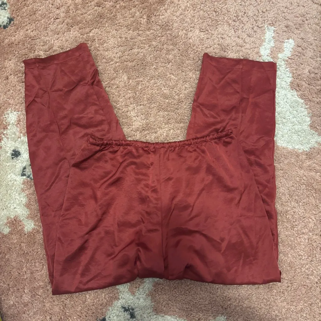 Madewell Pintucked Slim Pull-On Pants in Satin Women’s L Claret  Color NWT $98 - Image 7