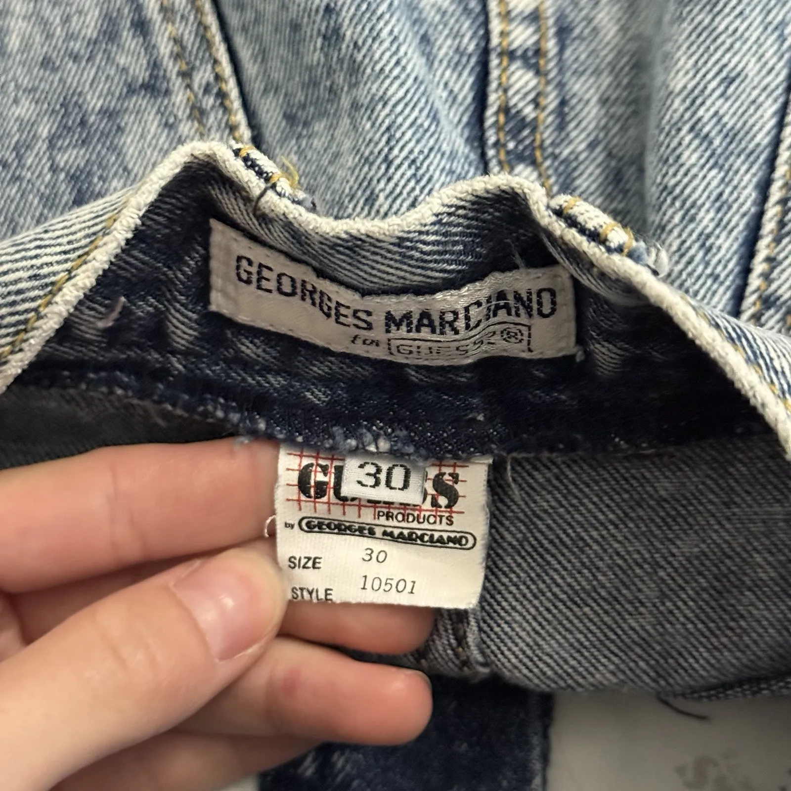 Vintage 80s Georges Marciano Guess High Waist Acid Wash Denim Skirt Sz 30 USA - Image 7