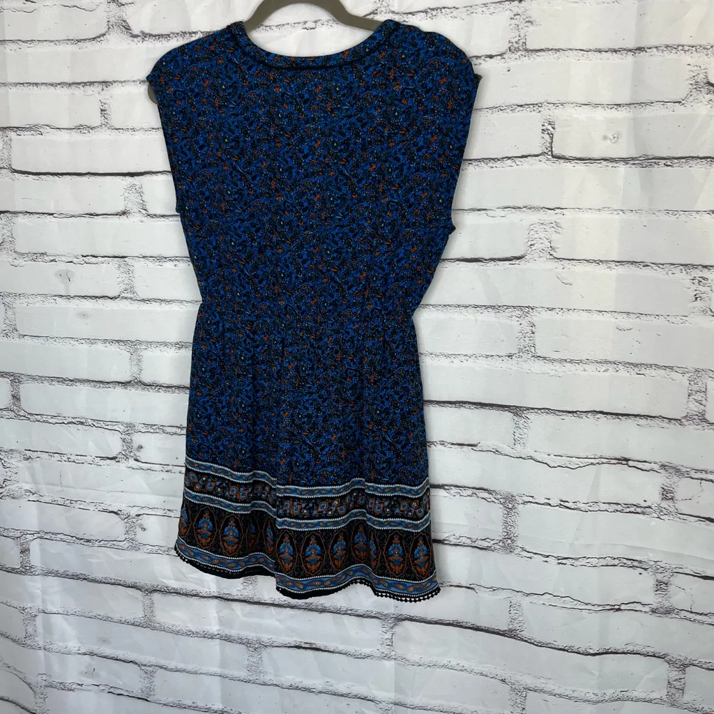 Forever 21 Blue Boho Floral Blouse Women’s Small Cap Sleeve Peplum Tunic Top Y2K - Image 9