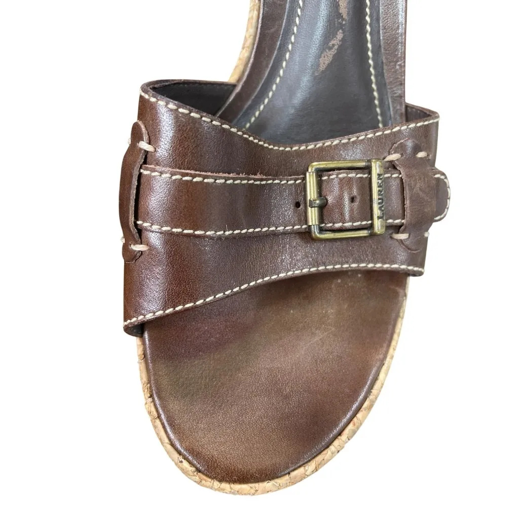 Lauren Ralph Lauren Womens Brown Leather Cork Heels Size 8B SKU 8841 - Image 8