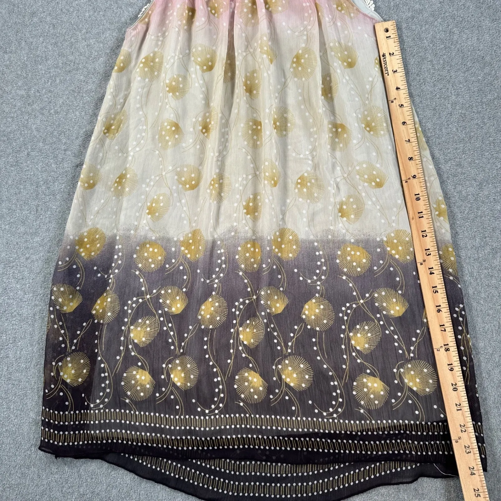 Ultra Pink Lace Trim Sleeveless Y2k Boho Babydoll Dress Size X-Small Purple Gold - Image 3