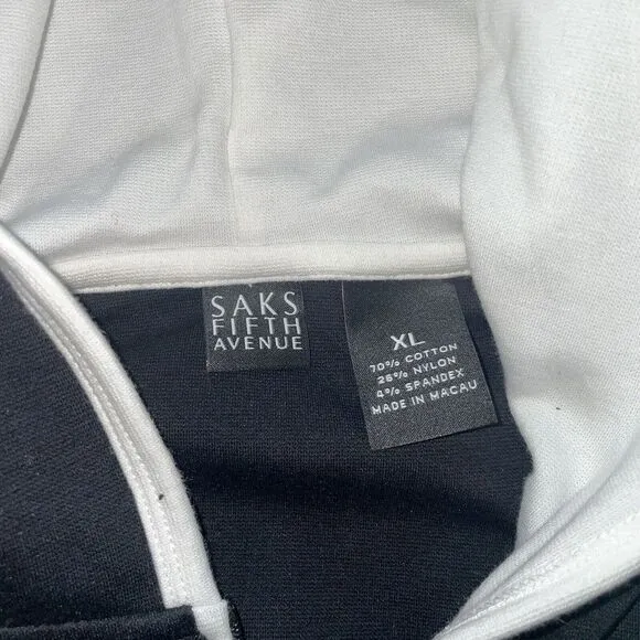 Saks Fifth Avenue Women's Hoodie‎ Long Sleeves Full Zip Black White Block XL - Image 2