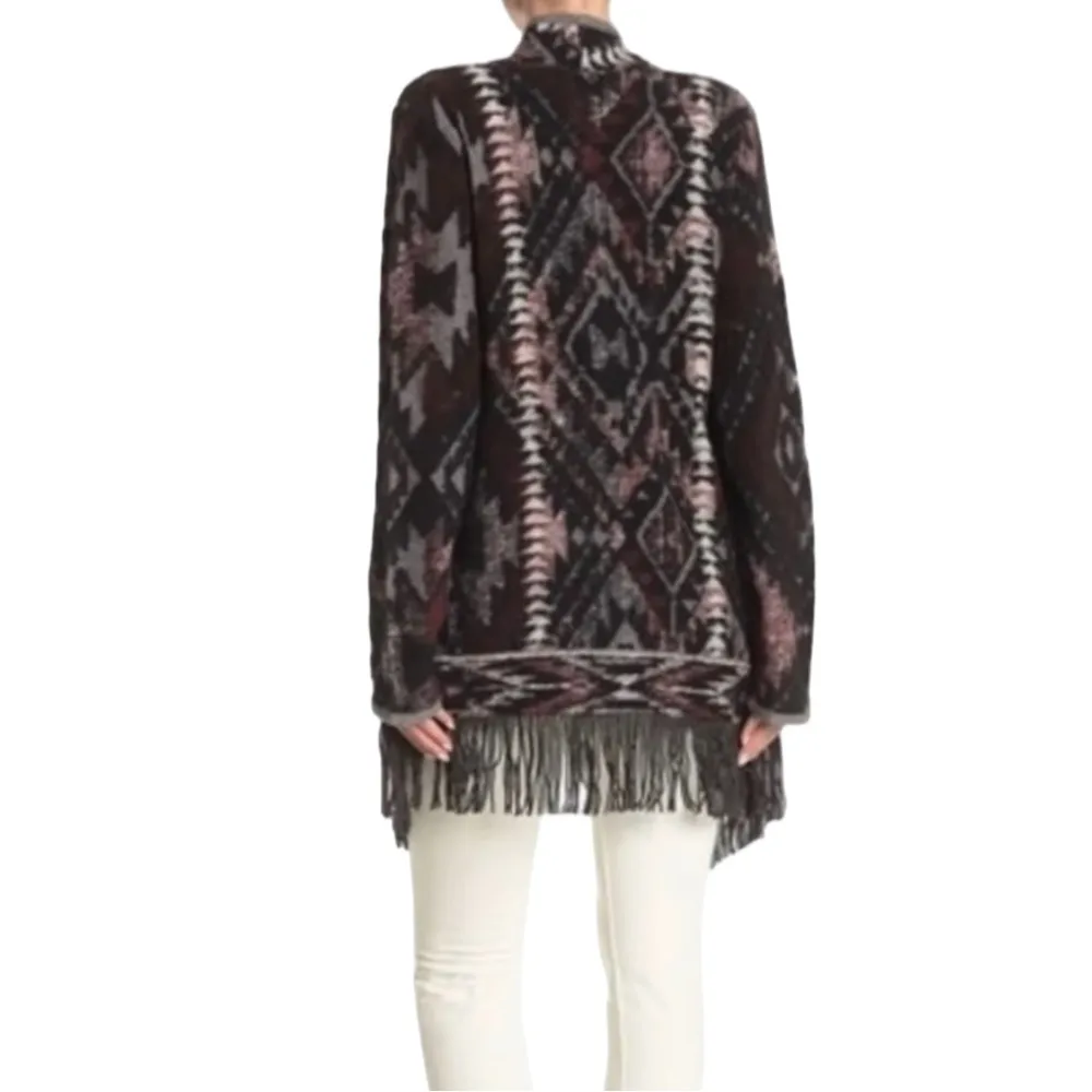 Lucky Brand Aztec Serape Fringe Open Front Cardigan Sweater size Medium - Image 3