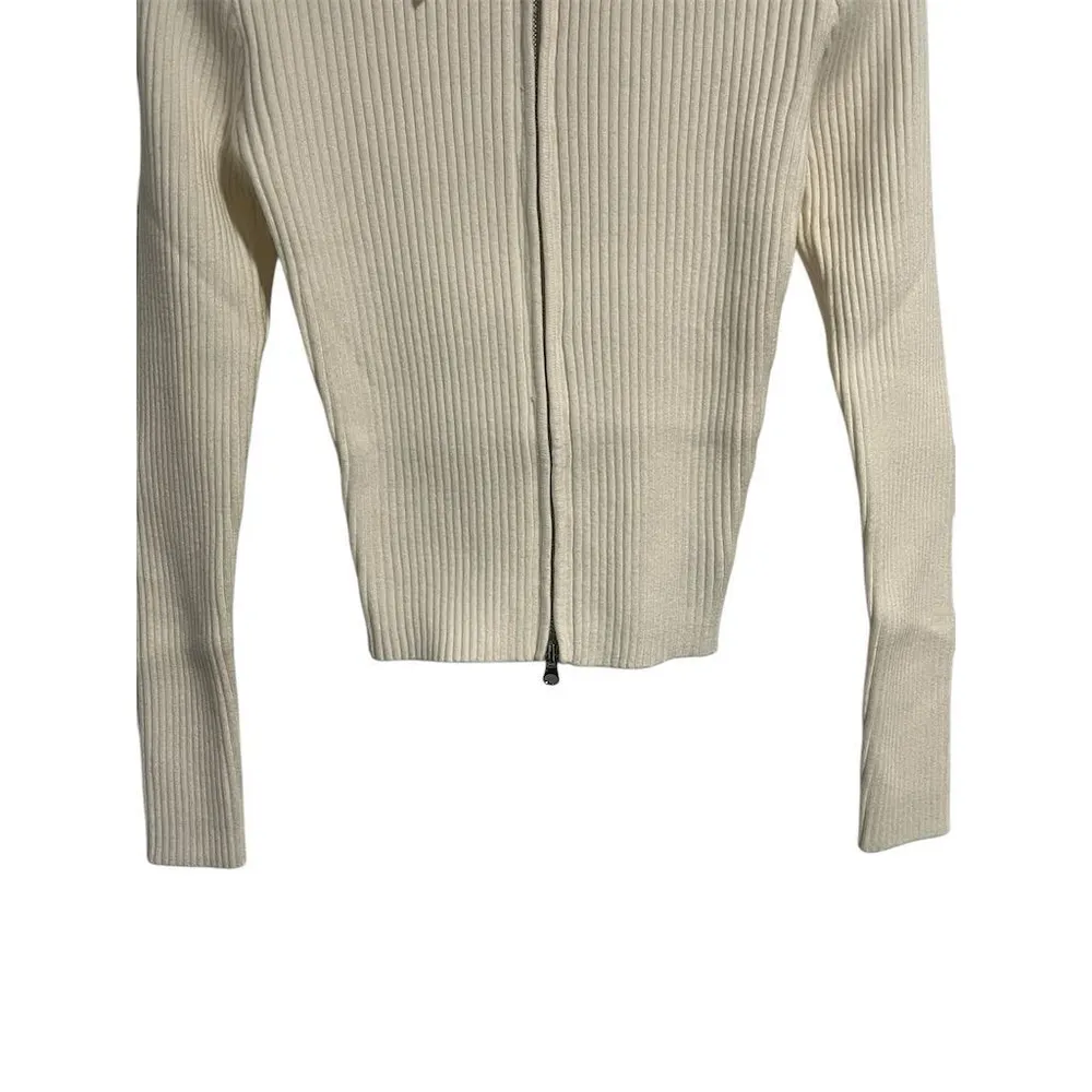 Edikted Ribbed Knit Cardigan Sweater Womens Size S Cream Collared Double Zip NEW - Image 4