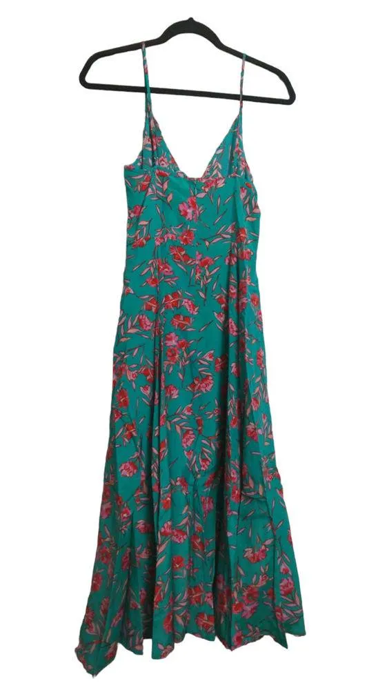 Yumi Kim Anthro Vienna Silk Floral Print A-Line Dress Dandelion Emerald 4 New - Image 5