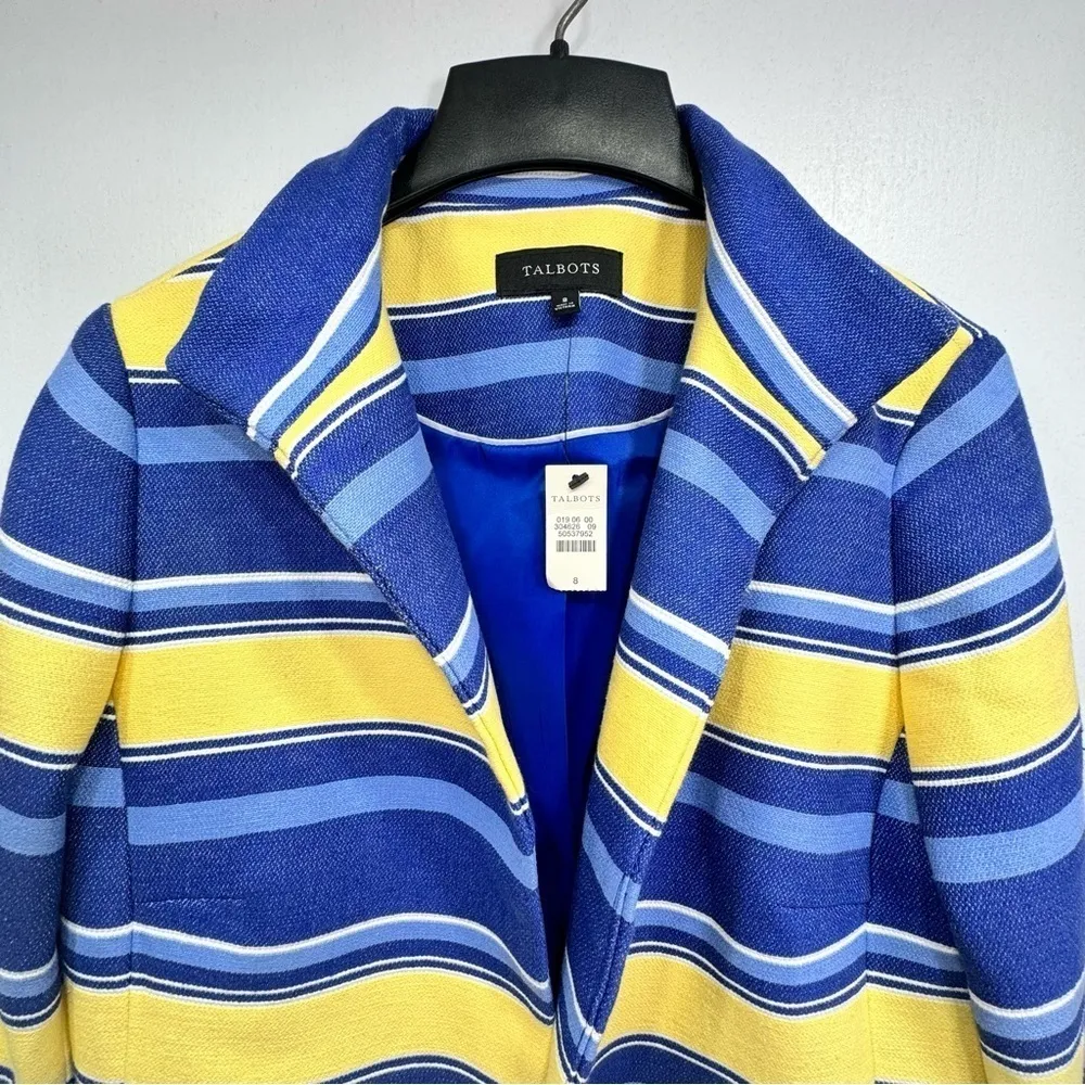 Talbot’s Yellow and Blue Striped Open Front Blazer Size 8 Preppy Coastal Career - Image 7