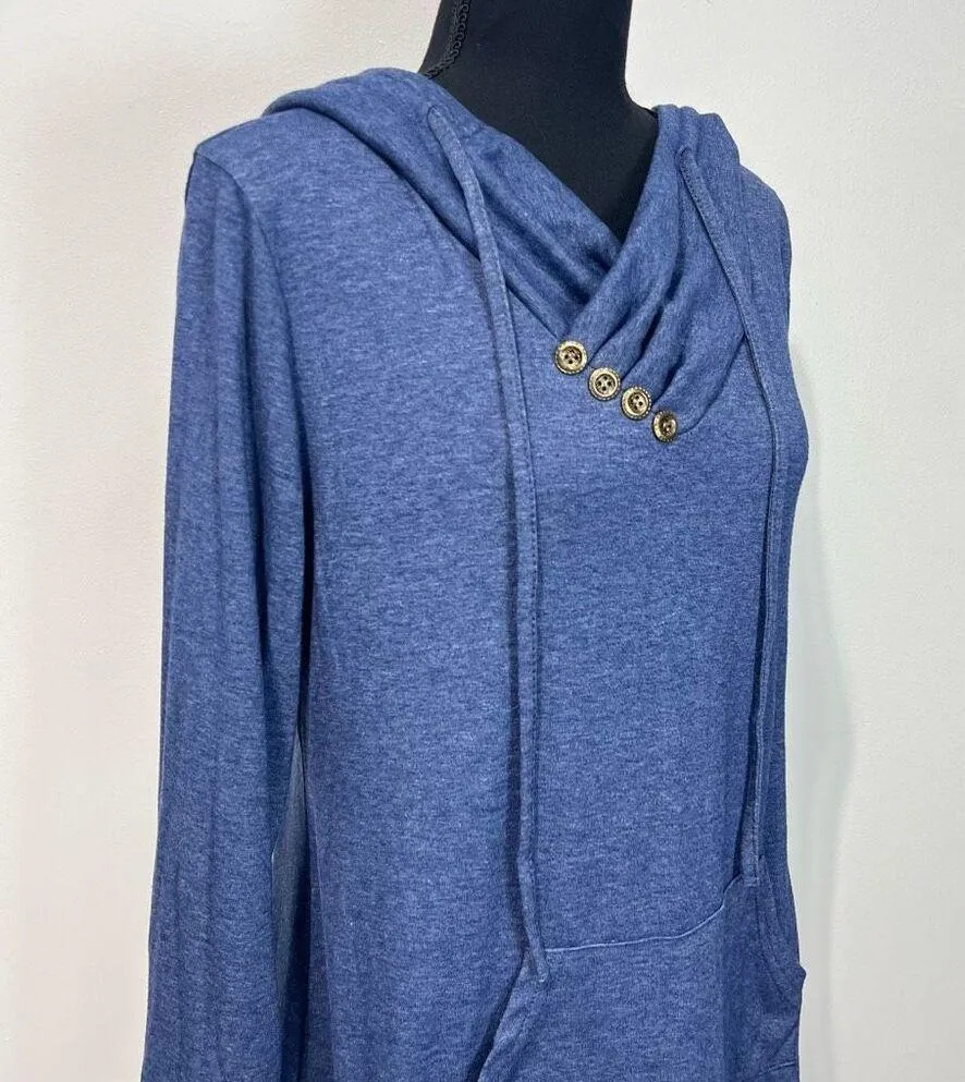 Lightweight Hooded Long Sleeve Top Button Detail Sz Large Women’s Blue - Image 2