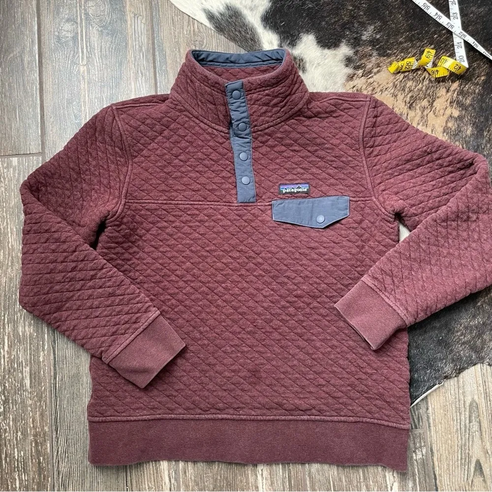 Patagonia Cotton Quilt Snap Pullover Small Red Maroon Sweatshirt Organic - Image 5