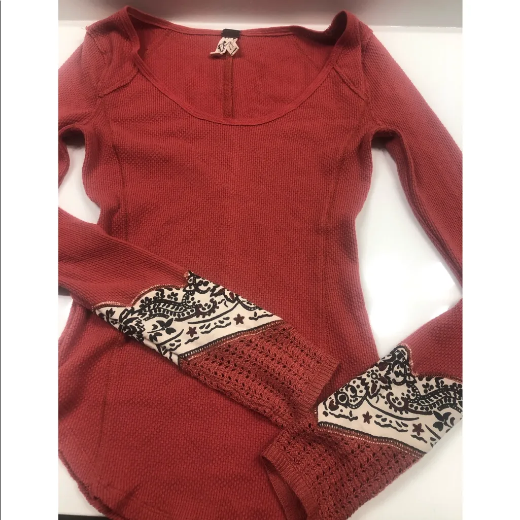 Ribbed Thermal Long Sleeve Henley Stretchy orange - Image 2